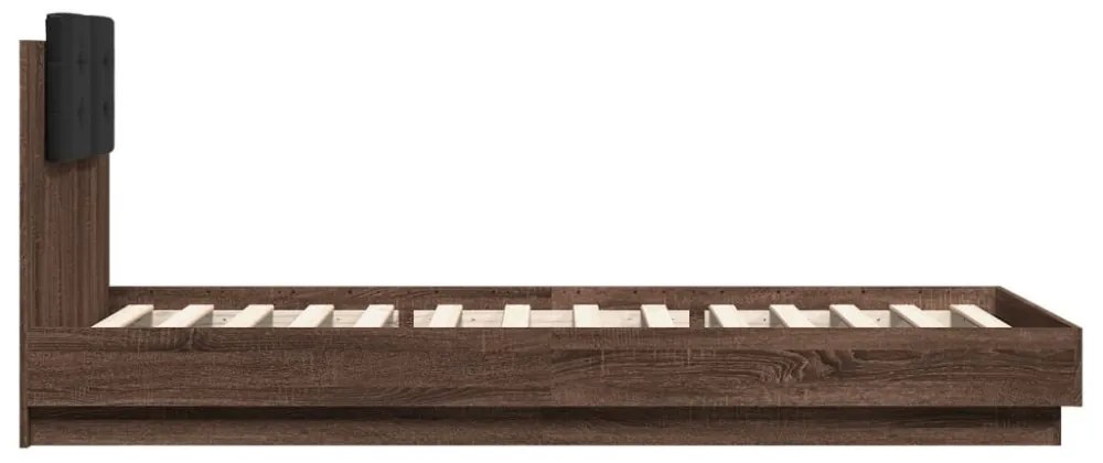 barna tölgyszínű szerelt fa ágykeret fejtámlával 100 x 200 cm