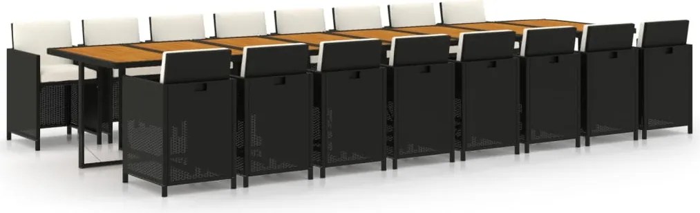 vidaXL 17 részes fekete polyrattan kerti étkezőgarnitúra párnákkal