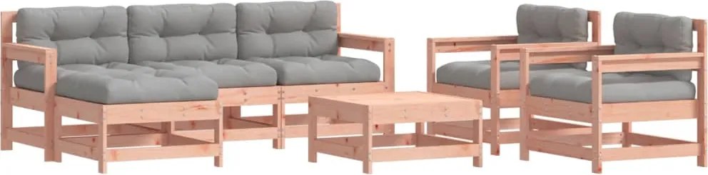 vidaXL 7 részes tömör duglászfenyő kerti társalgószett párnákkal