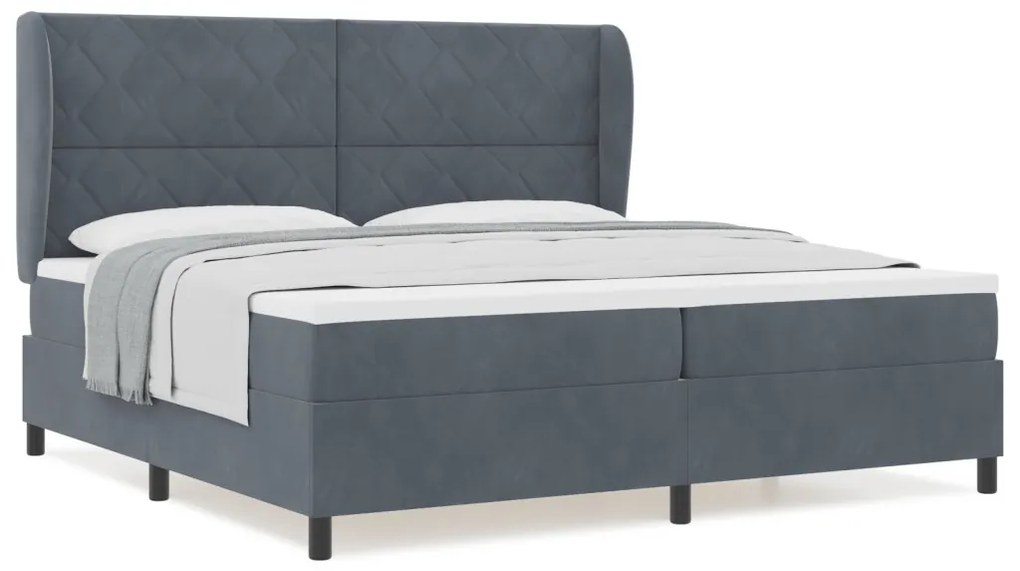 vidaXL Boxrugós ágy matracmal Sötétszürke 200 x 200 cm Poliészter