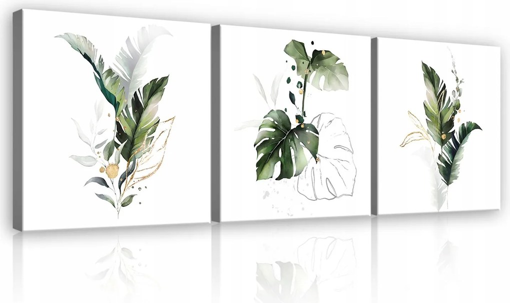 Kép Hálószoba Nappali Monster Levelek Fehér Modern 3 Kép Vászon