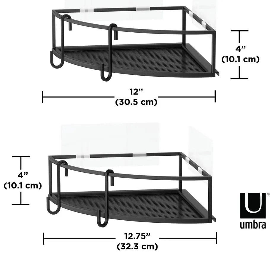 Fekete öntapadós acél fürdőszobai sarokpolc szett 2 db-os Cubiko – Umbra