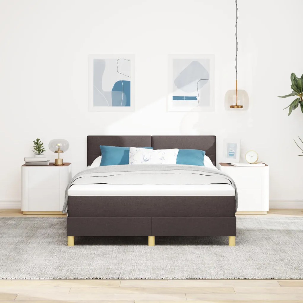 Box Spring Ágy Matraccal & LED Sötétbarna 140x200 cm Szövet