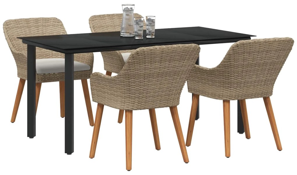 vidaXL Kert étkező szett párnával 5 pcs Bézs polirattan