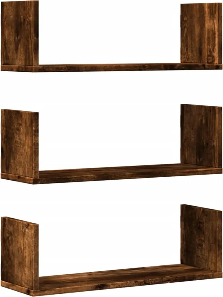 vidaXL 3 db füstös tölgy színű szerelt fa falipolc 58 x 18 x 18 cm