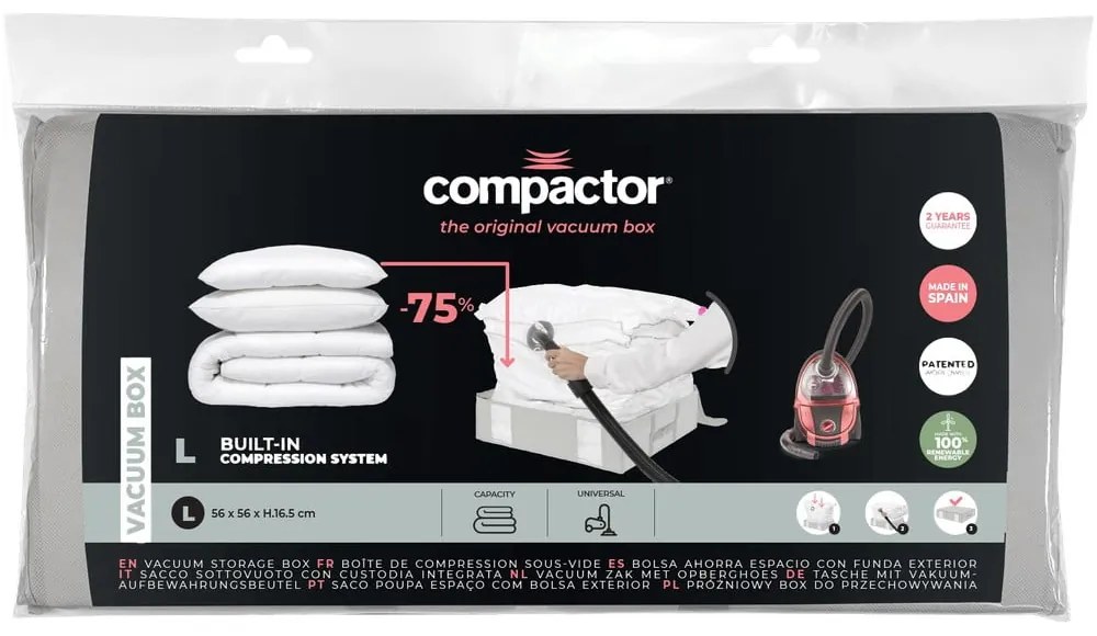 Vákuumos-megerősített textil ruhatároló doboz 56x56x16,5 cm Granit – Compactor