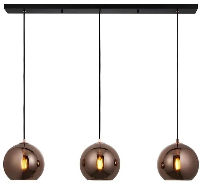 Endon 102929 - Csillár zsinóron BOLI 3xE27/10W/230V fekete/füstös barna