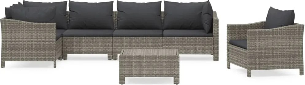 vidaXL 7 részes szürke polyrattan kerti ülőgarnitúra párnákkal