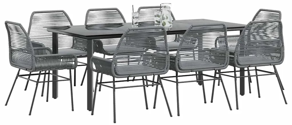 vidaXL 9 részes szürke polyrattan üveg kerti étkezőgarnitúra párnával