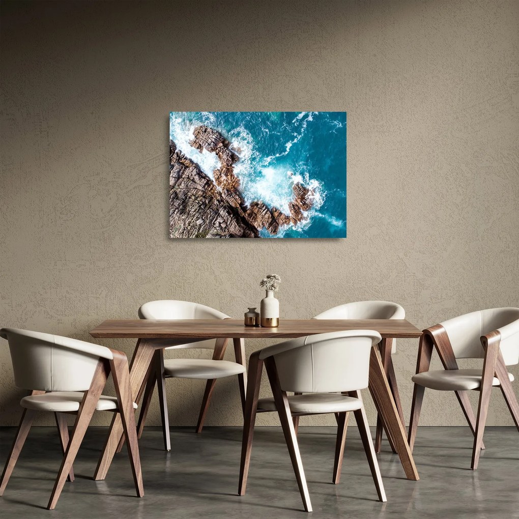Kép a sziklák és a tenger (üvegen) (70x50 cm)