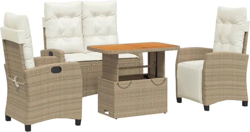 vidaXL 4 részes bézs polyrattan kerti étkezőgarnitúra párnákkal