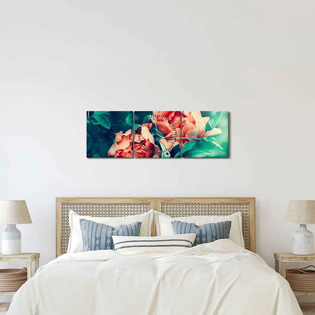 Tavaszi virágok képe (órával) (90x30 cm)