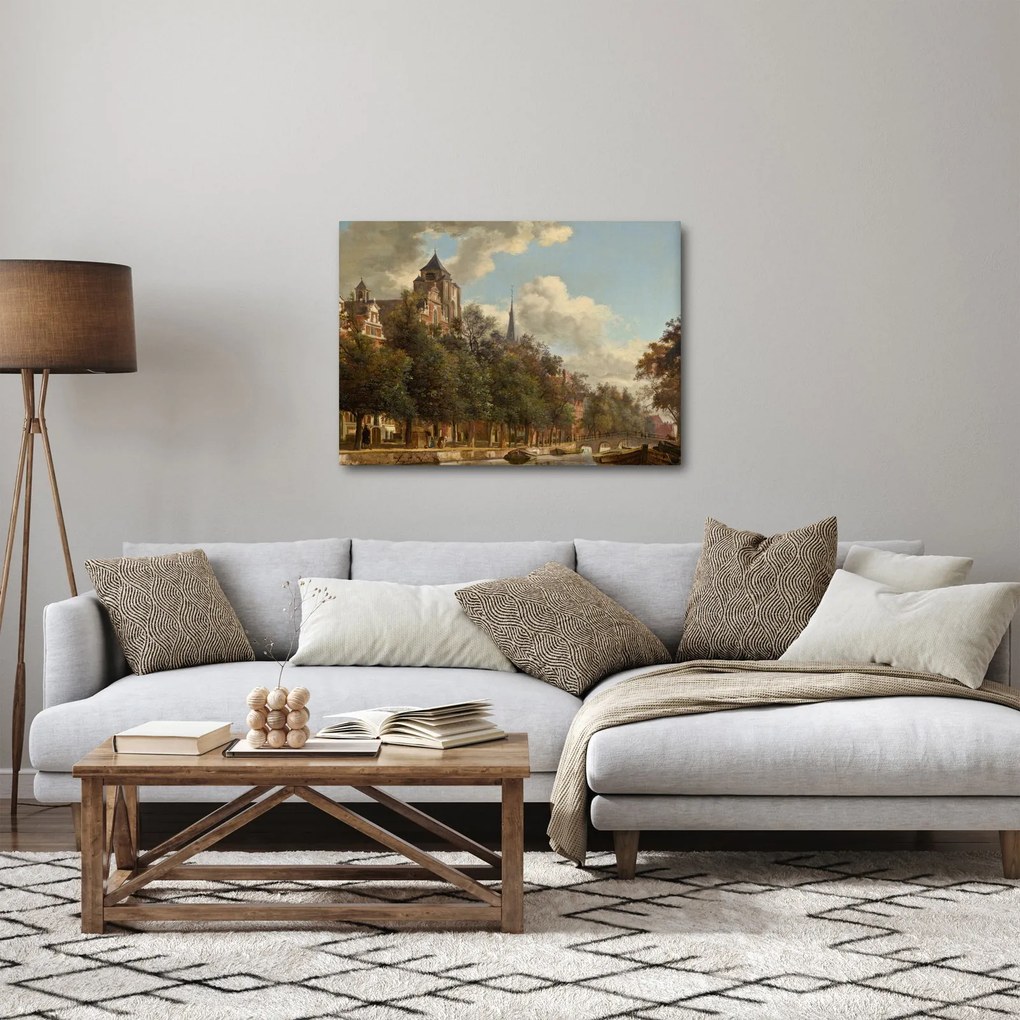 Kép - Jan van der Heyden, View Down a Dutch Canal, reprodukciók (70x50 cm)