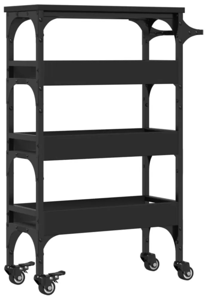 fekete szerelt fa zsúrkocsi 53x20x76 cm