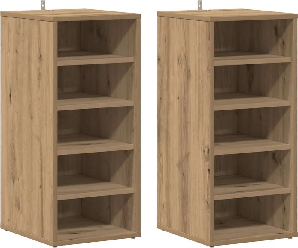 vidaXL 2 db kézműves tölgy színű szerelt fa cipőszekrény 32x35x70 cm