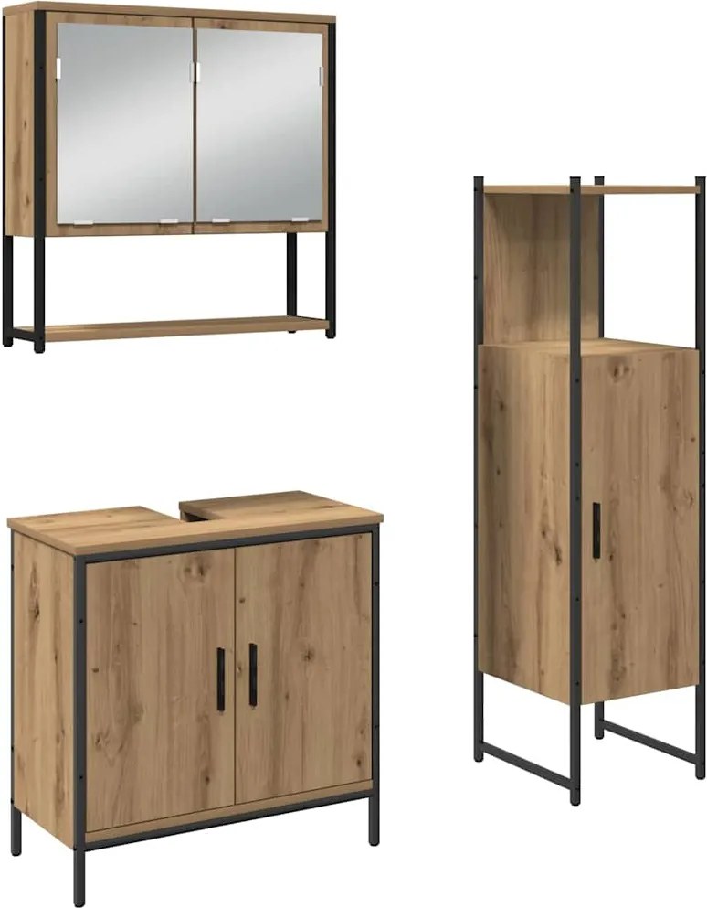 vidaXL Fürdőszoba bútor szett polcokkal tárolóval 3 pcs Barna Faanyag