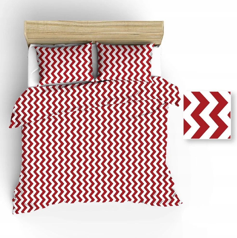 Ágyneműhuzat 160x200 fehér cikk-cakk piros