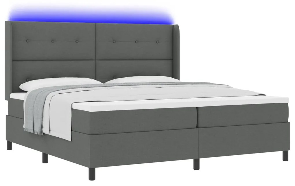 Boxspring Ágy Mattal és LED Fekete Szürke 200x200 cm Szövet