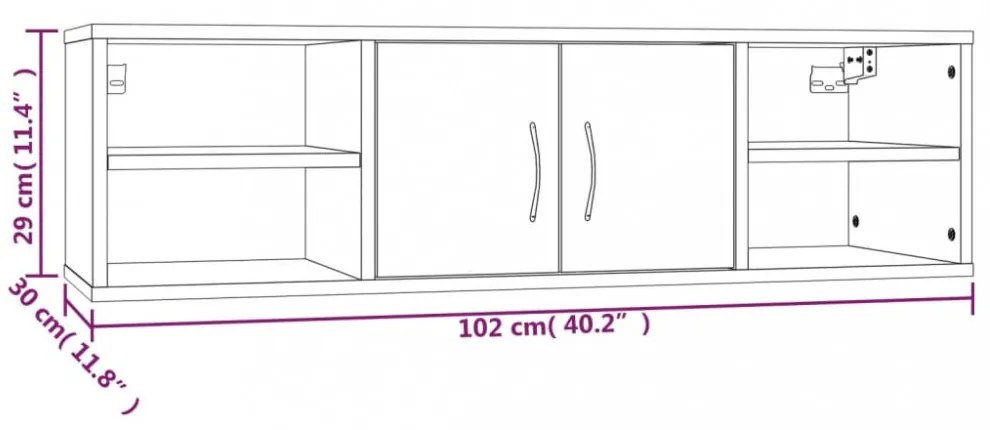 füstös tölgy színű szerelt fa fali polc 102x30x29 cm