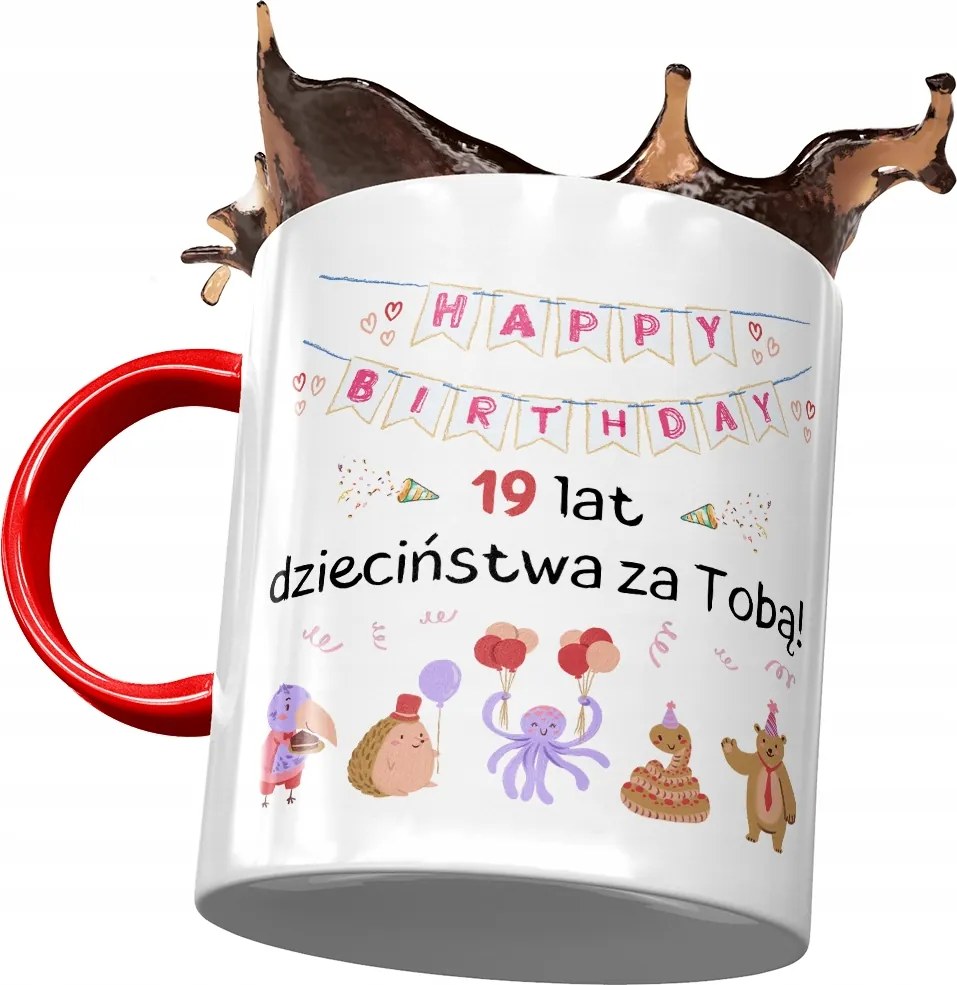 Piros Bögre Születésnapra 19 19. 19. Ajándék Nyomtatott Fotóval