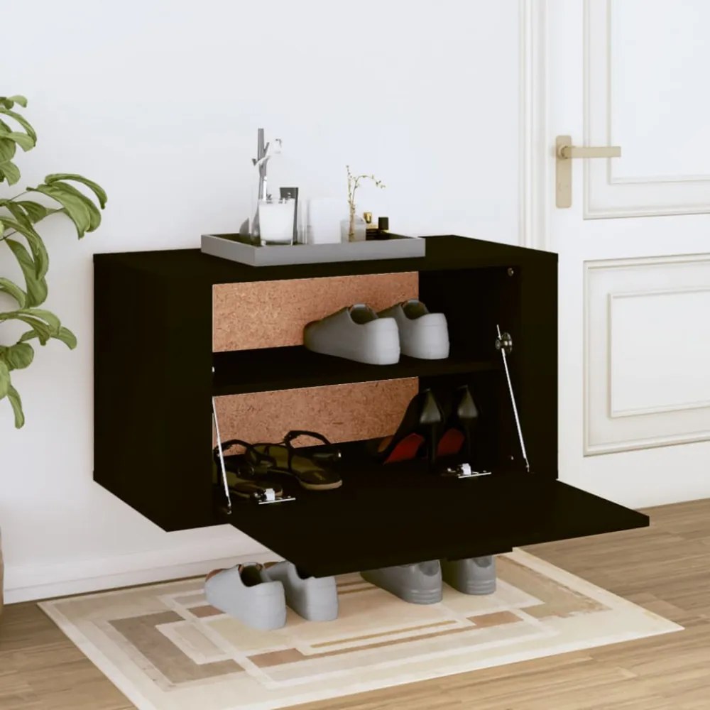 fekete szerelt fa fali cipőszekrény 70 x 35 x 38 cm