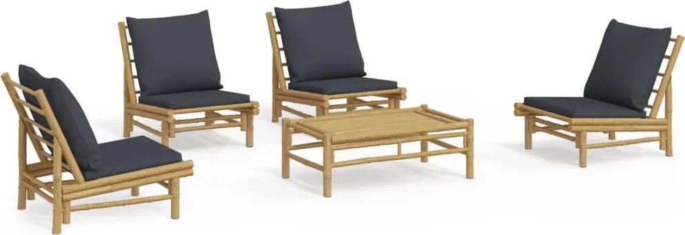 vidaXL 5 részes bambusz kerti ülőgarnitúra sötétszürke párnákkal
