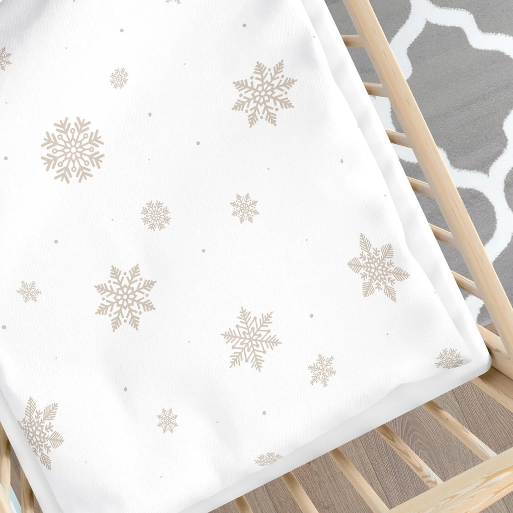 Goldea gyermek pamut ágyneműhuzat kiságyba - hópelyhek fehéren 90 x 130 és 40 x 60 cm