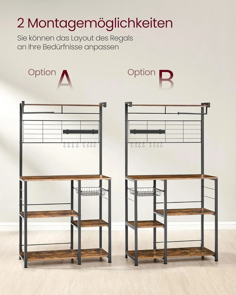 VASAGLE konyhai állvány, állópolc, vintage barna–fekete