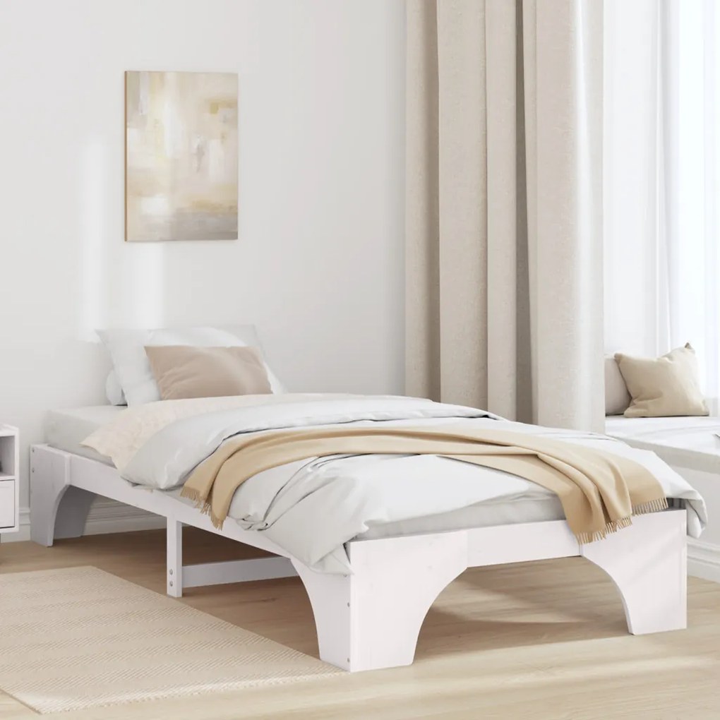 Ágykeret Fehér Fa 90 x 200 cm Tartós Fehér ágykeret
