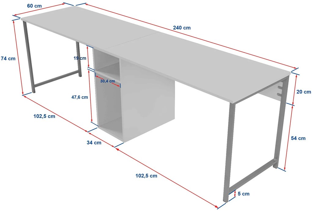 Íróasztal Twin Study Desk - Antracit, Fekete