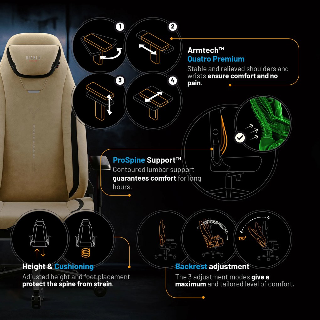 Gamer szék Normal Size arany-fekete: Diablo X-Eye Prime Broken Gold