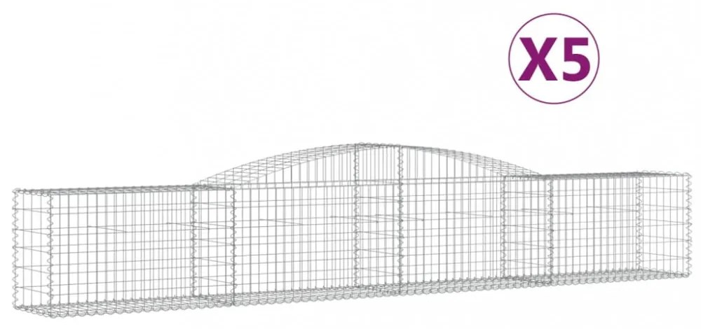 vidaXL 5 db íves horganyzott vas gabion kosár 400x50x60/80 cm