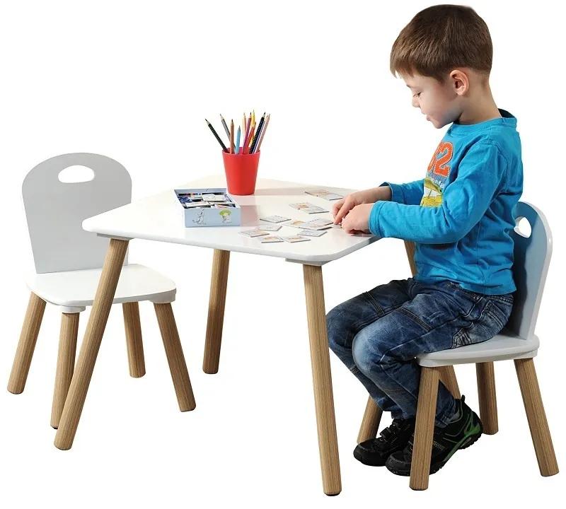 Gyerek bútorkészlet: asztal + 2 szék, fehér szín, Kesper