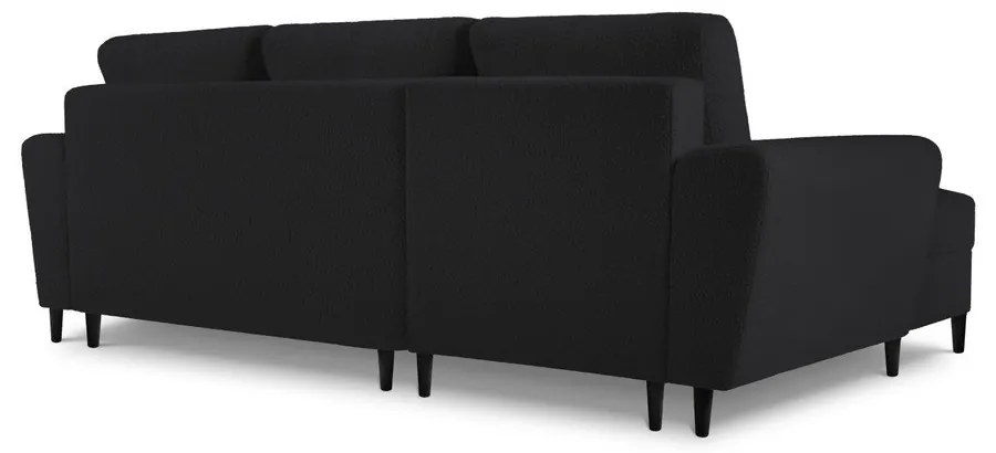 Fekete buklé kinyitható tárolóhelyes sarokkanapé (bal oldali-heverő résszel) Kyoto – Cosmopolitan Design