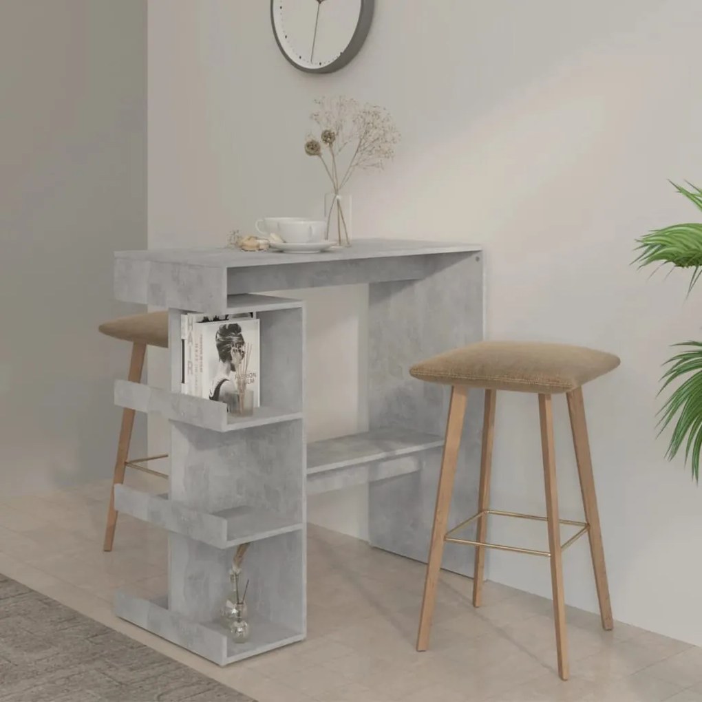 Betonszürke szerelt fa bárasztal tárolópolccal 100x50x101,5 cm