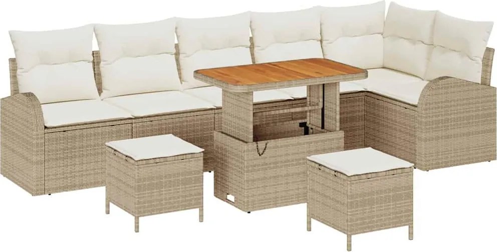 vidaXL Kerti Kanapé Szett párnával tárolóval 9 pcs Beige és krém