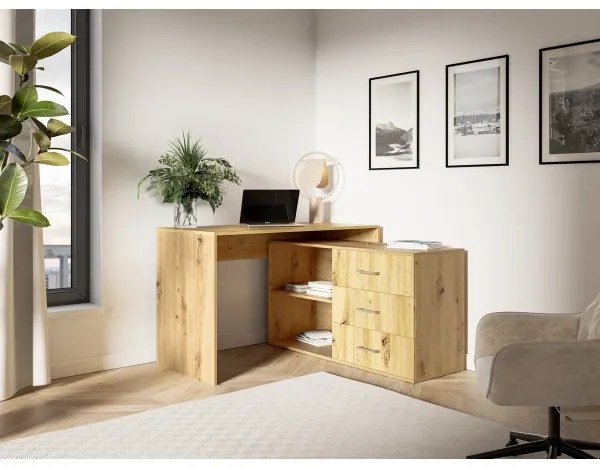Íróasztal fiókokkal és választható jobb/bal sarokkal JULES, artisan tölgy