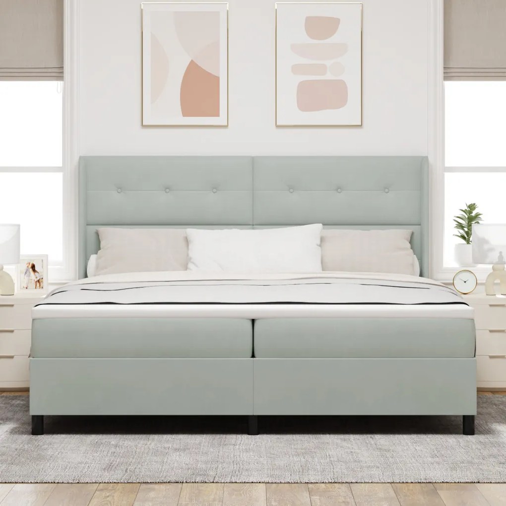 Boxspring Ágy Matraccal &amp; LED Fény Szürke 200x200 cm Bársony
