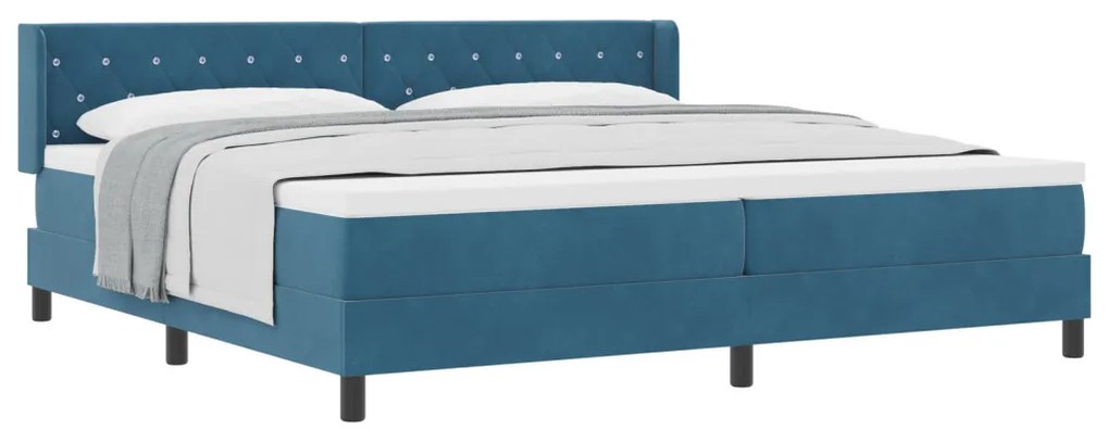 Boxspring Ágy Matrac Kék 200x200 cm Bársony