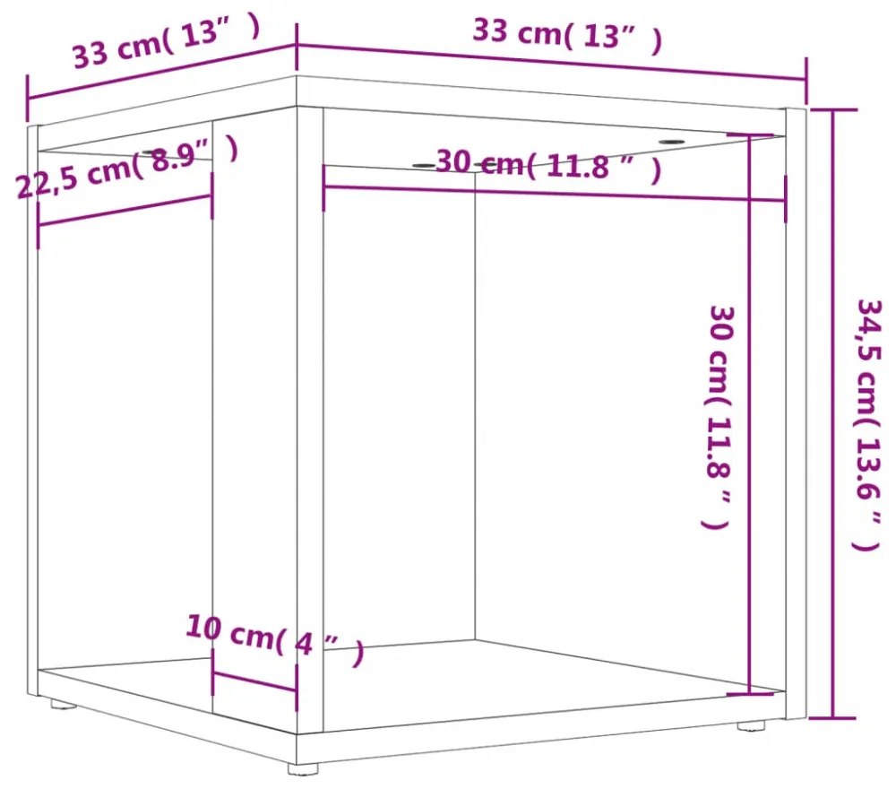 betonszürke szerelt fa kisasztal 33 x 33 x 34,5 cm