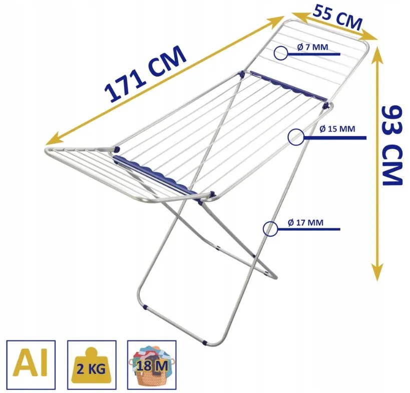Erga Model 201, alumínium összecsukható ruhaszárító 171x55x93 cm, ERG-SEP-10SUSSTMOD201