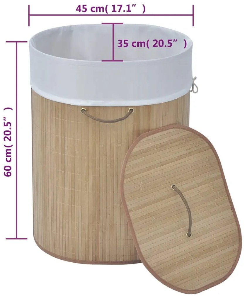 természetes színű ovális bambusz szennyestartó kosár