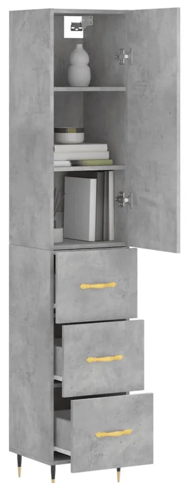 betonszürke szerelt fa magasszekrény 34,5x34x180 cm