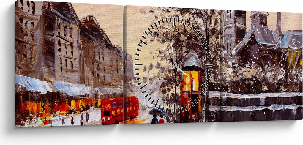Kép - Egy téli város festménye (órával) (90x30 cm)