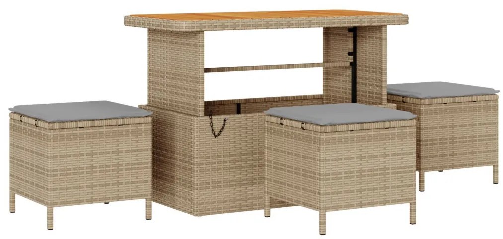12 darabos kertikézmű párnákkal bézs poly rattan akác, 3 darabos kert étkező szett párnákkal bézs poly rattan akác