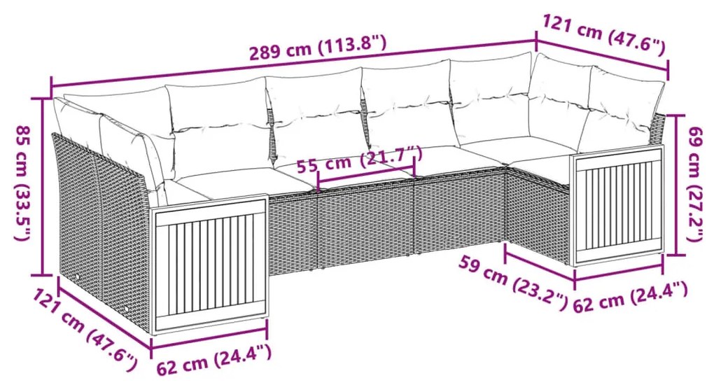 7 részes fekete polyrattan kerti ülőgarnitúra párnával