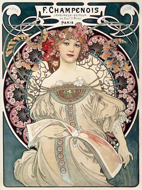 Reprodukció Lady in Green, Alfons Mucha