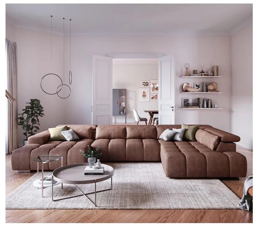 Jobb oldali TROPEA U alakú sarokkanapé fejtámlákkal, barna