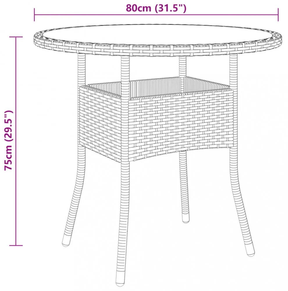 szürke polyrattan és edzett üveg kerti asztal Ø80 x 75 cm