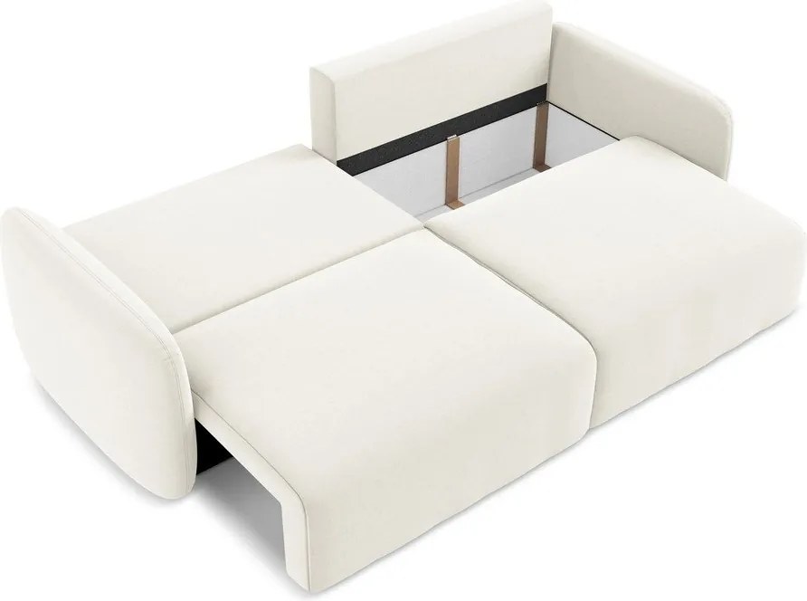 Krémszínű bársony kinyitható-tárolóhelyes kanapé 238 cm Kalena – Makamii